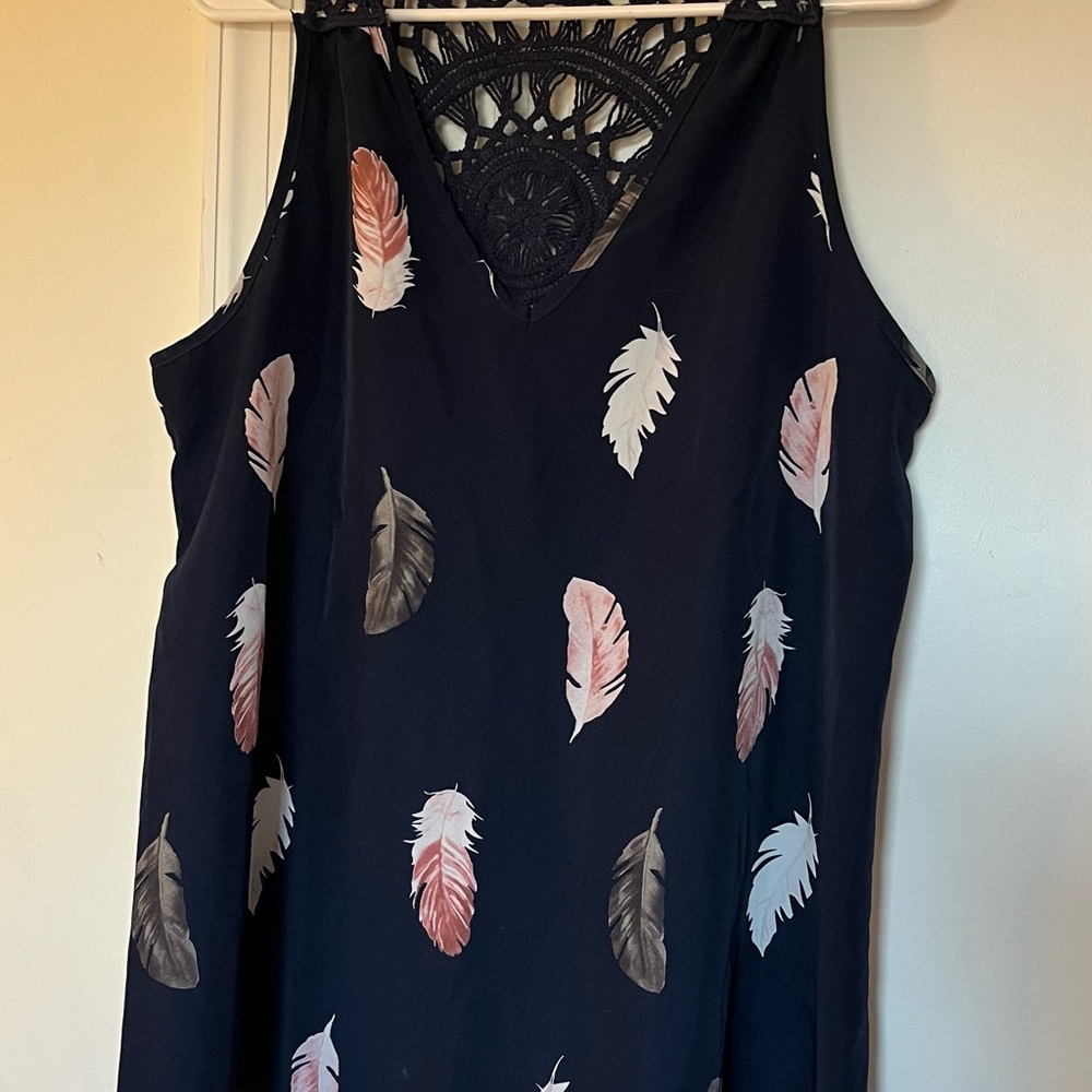 Navy Blue Feather Print FLOWY tank top